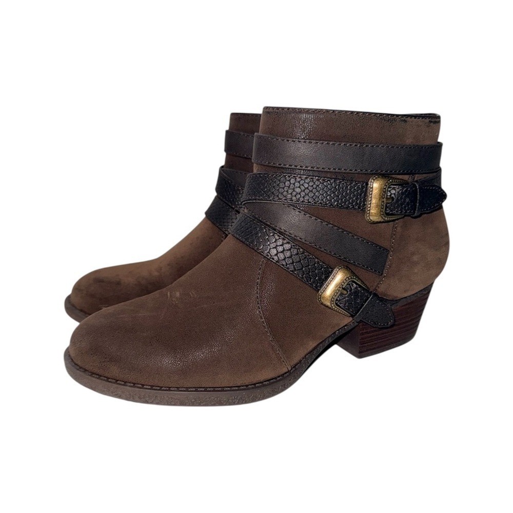 Maurices Remi Western Buckle Wrap Ankle Boots Dark Brown 7.5 Women’s